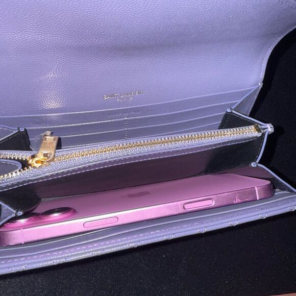 Brand new Yves Saint Laurent Purple leather Women's wallet add chain to make woc - Picture 5 of 9